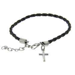 Braided PU Thong Crucifix Bracelet