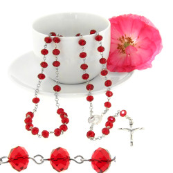 Bright Red Faceted Crystal Rosary