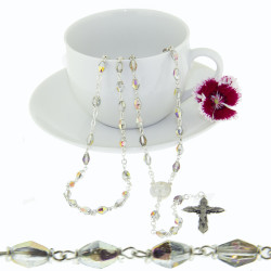 Silver Grey Faceted Oval Crystal Rosary