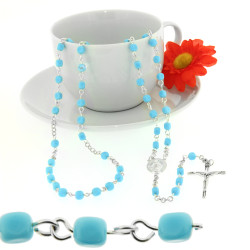 Turquoise Blue Square Glass Rosary