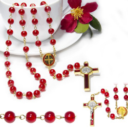Red Glass Saint Benedict Rosary Beads