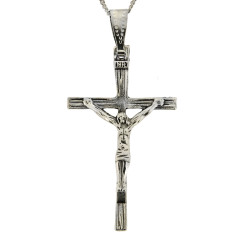 Antique Silver Plated Crucifix Pendant - 44mm
