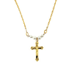 Gold Plated Crucifix Pendant with Pearls