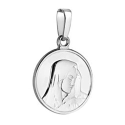 Sterling Silver Round Madonna Medallion Pendant polished